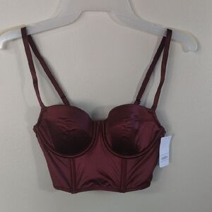 Auden Satin Bustier Bralette in Deep Wine